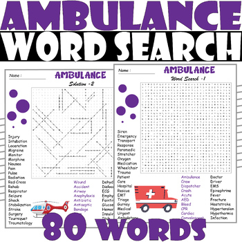 AMBULANCE Word Search Puzzle All about AMBULANCE Word Search Activities