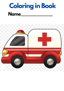 Preview of AMBULANCE images, COLORING in Book (20 pages), US spelling