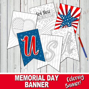 Preview of AMERICA BANNER - Color In MEMORIAL DAY BANNER - DIY Patriotic Weekend! - Digital