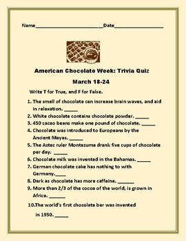 Preview of AMERICAN CHOCOLATE WEEK: MARCH 18-24/ TRIVIA QUIZ