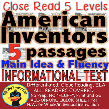 Preview of AMERICAN INVENTORS Edison Bell Wright Bros Carver Einstein Leveled Passages