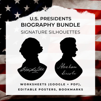 Preview of AMERICAN PRESIDENTS Biography Worksheet, Posters, Bookmarks, Clip Art BUNDLE