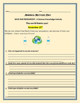 Preview of AMERICA RECYCLES DAY