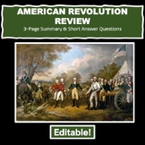 AMERICAN REVOLUTION 3-PAGE REVIEW & QUESTIONS CLOSE READ LESSON