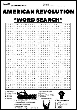 Preview of AMERICAN REVOLUTION WORD SEARCH Puzzle Middle School Fun Activity Vocabulary