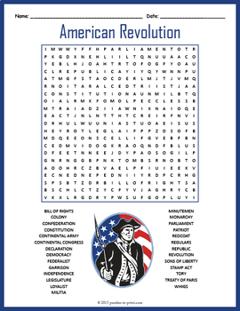 the american revolution word search worksheet activity revolutionary war