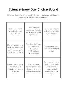 Preview of AMI Science Choice Board for States of Matter