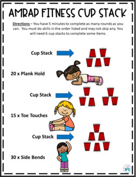 Exercise Cup Stacking Fitness Challenge Task Cards- Set of 50  Elementary  physical education, School team building activities, Physical education  games