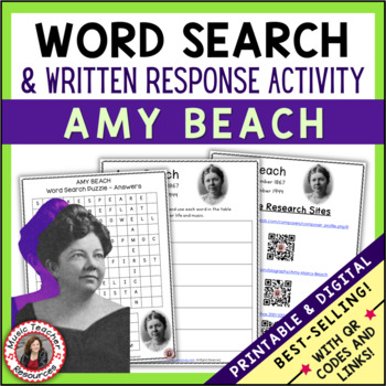 Preview of AMY BEACH Music Word Search and Biography Research Activity Worksheets