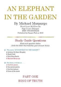 Preview of AN ELEPHANT IN THE GARDEN by Michael Morpurgo; Multiple-Choice Quiz w/Answer Key