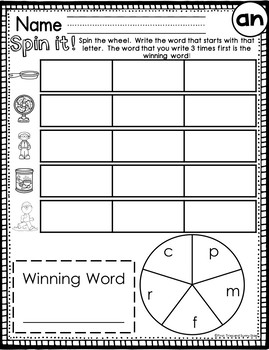 AN Word Family Worksheet and Activity Bundle by First Tries and Sunny Skies