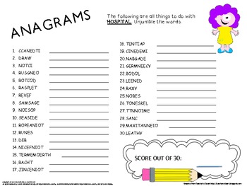 Anagrams For Kids Printable