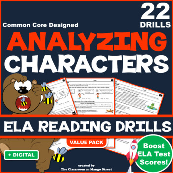 Preview of ANALYZING CHARACTER TRAITS: 22 Reading Comprehension Worksheets & Test Prep