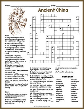 Preview of (4th, 5th, 6th, 7th Grade) ANCIENT CHINA Crossword Puzzle Worksheet Activity