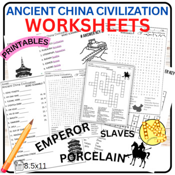 Preview of ANCIENT China Civilization Worksheets Crossword - Word Scramble - Word Search