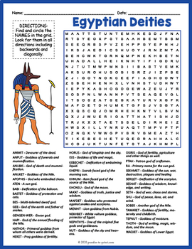 Preview of ANCIENT EGYPTIAN MYTHOLOGY - Gods of Egypt Word Search Worksheet Activity