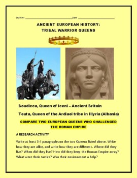 Preview of ANCIENT EUROPEAN HISTORY:2 WARRIOR QUEENS: BOUDICCA & TEUTA GRS.9-12/AP HISTORY