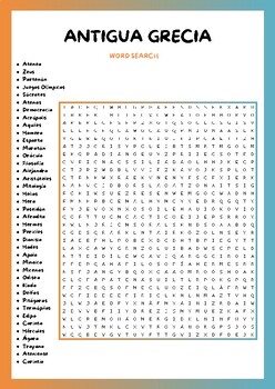 ANCIENT GREECE WORD SEARCH PUZZLE IN SPANISH WORKSHEET ACTIVITY BRAIN ...