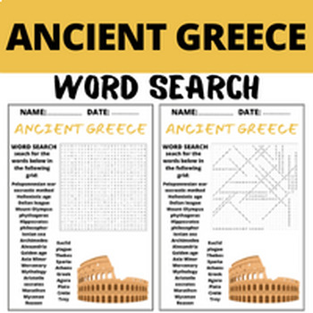 Preview of ANCIENT GREECE word search puzzle worksheets for kids