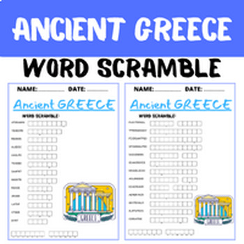 Preview of ANCIENT GREECE word scramble puzzle worksheets for kids