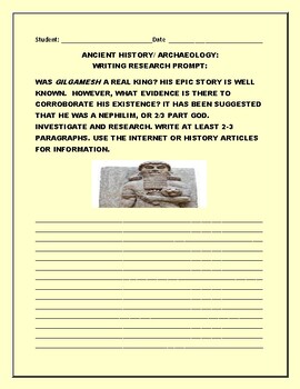 Preview of ANCIENT HISTORY WRITING RESEARCH PROMPT: KING GILGAMESH