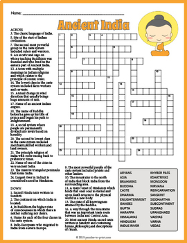 Preview of (5th 6th 7th 8th Grade) ANCIENT INDIA Crossword Puzzle Worksheet Activity