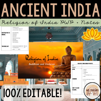 Preview of ANCIENT INDIA Religion PWP + Guided Notes with Buddhism Review WS