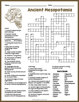 Preview of ANCIENT MESOPOTAMIA Crossword Puzzle Worksheet Activity - 5th,6th,7th,8th Grade