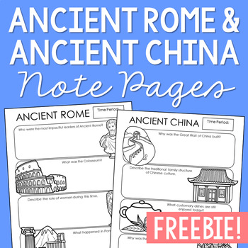 Preview of ANCIENT ROME and ANCIENT CHINA Note Pages | World History Activity FREE