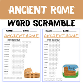 Preview of ANCIENT ROME word scramble puzzle worksheets for kids