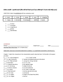 And Then There Were None Chapters 3 and 4 Comprehension Quiz