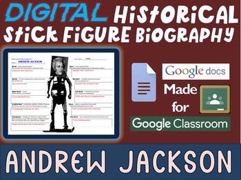Preview of ANDREW JACKSON Digital Historical Stick Figure (mini bios) Editable Google Docs