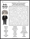 ANDY WARHOL Biography Word Search Puzzle Worksheet Activity