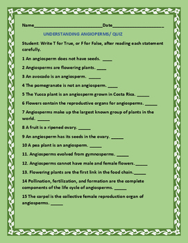 Preview of ANGIOSPERMS- A BOTANY QUIZ