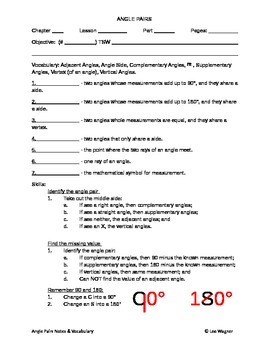 Preview of ANGLE PAIRS NOTES & VOCABULARY