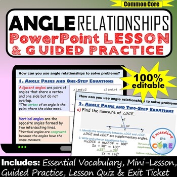 Preview of ANGLE RELATIONSHIPS PowerPoint Lesson & Guided Practice | Distance Learning