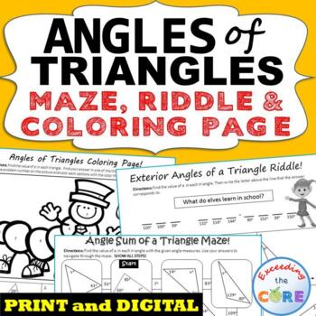 Preview of ANGLES OF TRIANGLES Maze, Riddle, & Color by Number | Print or Digital