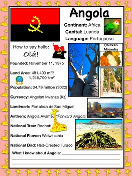 Preview of ANGOLA History & Geography, PACKET & ACTIVITIES, Travel The World Worksheet