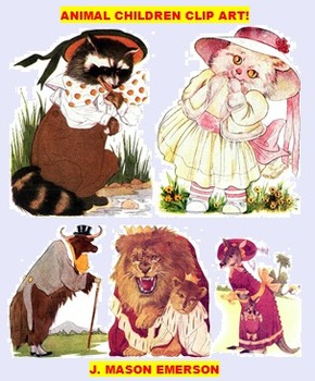 Preview of ARTS, ELEMENTARY THEMING: ANIMAL CHILDREN CLIP ART (90 public domain images)