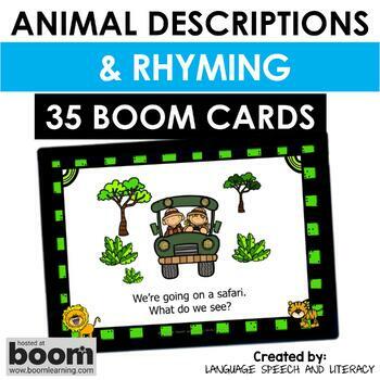 Preview of ANIMAL DESCRIPTIONS, Boom Cards Speech Therapy Distance Learning