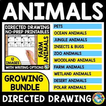 Preview of ANIMAL DIRECTED DRAWING STEP BY STEP WORKSHEET WRITING RESEARCH ACTIVITY BUNDLE