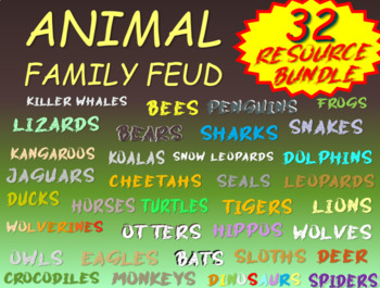 Preview of ANIMAL FAMILY FEUD BUNDLE - 32 fun, engaging critical-thinking resources in all