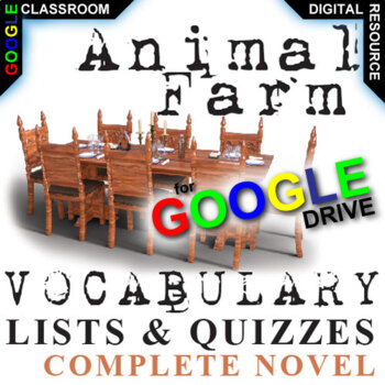 Preview of ANIMAL FARM Vocabulary Activity & Quiz DIGITAL 100-word List, Self-Grading