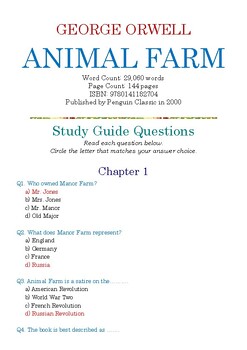 Preview of ANIMAL FARM (Unabridged) by GEORGE ORWELL; Multiple-Choice Quiz w/Answer Key