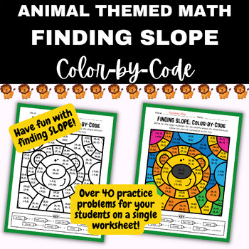 Preview of ANIMAL MATH (Lion) Color by Code: Find Slope Between 2 Points