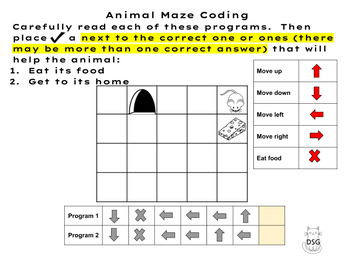 Preview of ANIMAL MAZE CODING UNPLUGGED: PART 1 & 2 ALGORITHMS, SEQUENCE, & DEBUGGING