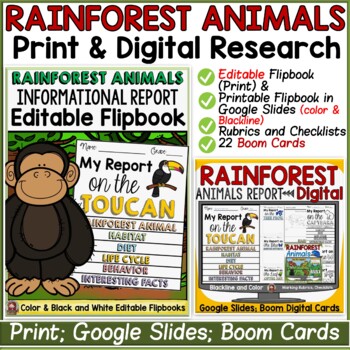 Preview of RAINFOREST ANIMALS REPORT: INFORMATIVE RESEARCH TEMPLATES PRINT & DIGITAL