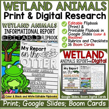 Preview of WETLANDS ANIMALS RESEARCH TEMPLATES: PRINT & DIGITAL- GOOGLE DRIVE-BOOM CARDS