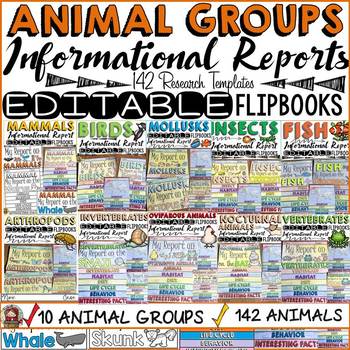 Preview of *ANIMAL RESEARCH 2: ANIMAL GROUPS: EDITABLE FLIPBOOKS BUNDLE