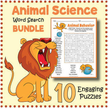 Preview of ANIMAL SCIENCE BUNDLE -  10 Word Search Puzzle Worksheet Activities